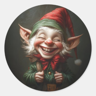 Fröhlicher Elf mit einem großen Lachen Runder Aufkleber