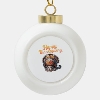 Fröhlicher Erntedanktag Katze Truthahn Tag Herbst  Keramik Kugel-Ornament