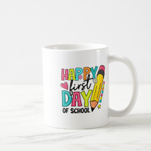 Fröhlicher erster Schultag Bleistift Lehrer Kinder Kaffeetasse