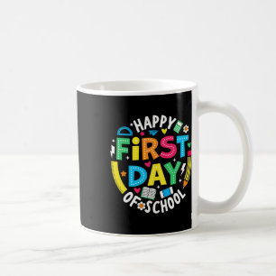 Fröhlicher erster Schultag Bleistift Lehrer Kinder Kaffeetasse
