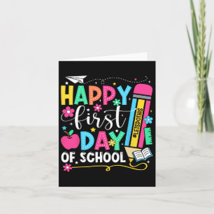 Fröhlicher erster Schultag Bleistift Lehrer Kinder Karte