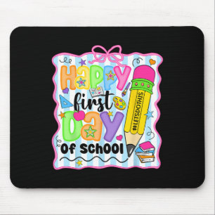 Fröhlicher erster Schultag Bleistift Lehrer Kinder Mousepad