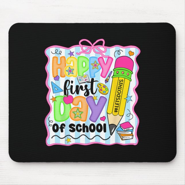 Fröhlicher erster Schultag Bleistift Lehrer Kinder Mousepad (Vorne)