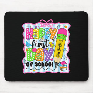 Fröhlicher erster Schultag Bleistift Lehrer Kinder Mousepad