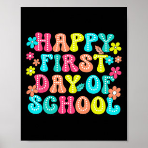 Fröhlicher erster Schultag Bleistift Lehrer Kinder Poster