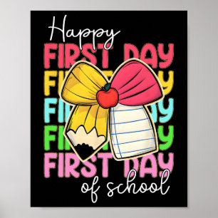 Fröhlicher erster Schultag Bleistift Lehrer Kinder Poster