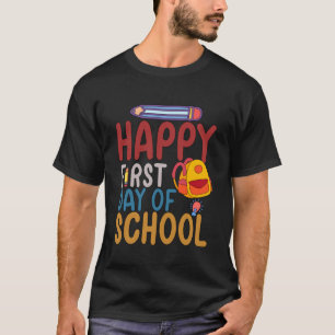 Fröhlicher erster Schultag Bleistift Lehrer Kinder T-Shirt