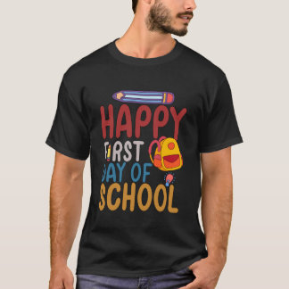 Fröhlicher erster Schultag Bleistift Lehrer Kinder T-Shirt
