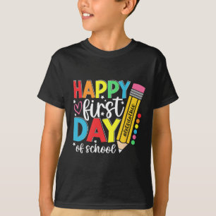 Fröhlicher erster Schultag Bleistift Lehrer Kinder T-Shirt