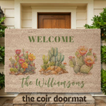 fröhlicher farbiger Kaktus Willkommen Familienname