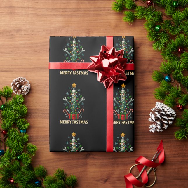 Fröhlicher Fastmas Zündkerzen-Weihnachtsbaum-Mecha Geschenkpapier (Feiertagsgeschenk)