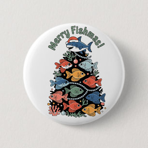Fröhlicher Fisch-Weihnachten Weihnachtsbaum Fisch Button