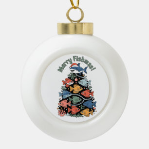 Fröhlicher Fisch-Weihnachten Weihnachtsbaum Fisch Keramik Kugel-Ornament