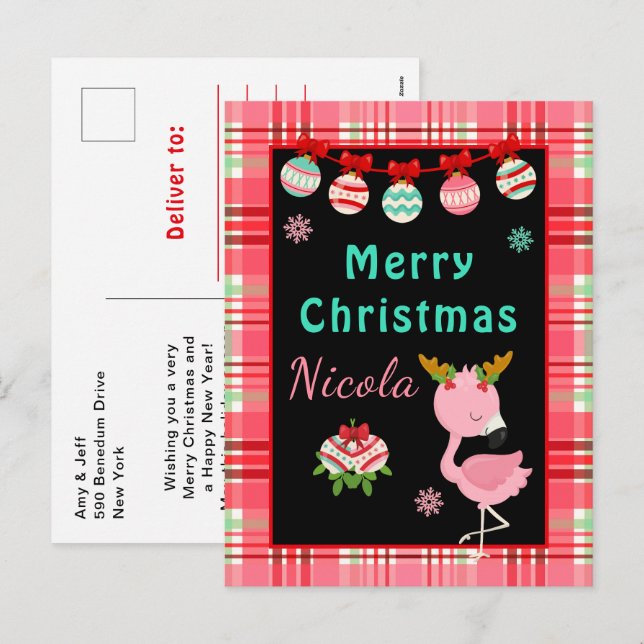 Fröhlicher Flamingo Frohe Weihnachten mit Namen (Vorne/Hinten)