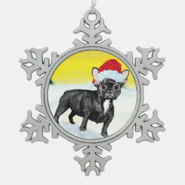 fröhlicher französischer Bulldogge Schneeflocken Zinn-Ornament