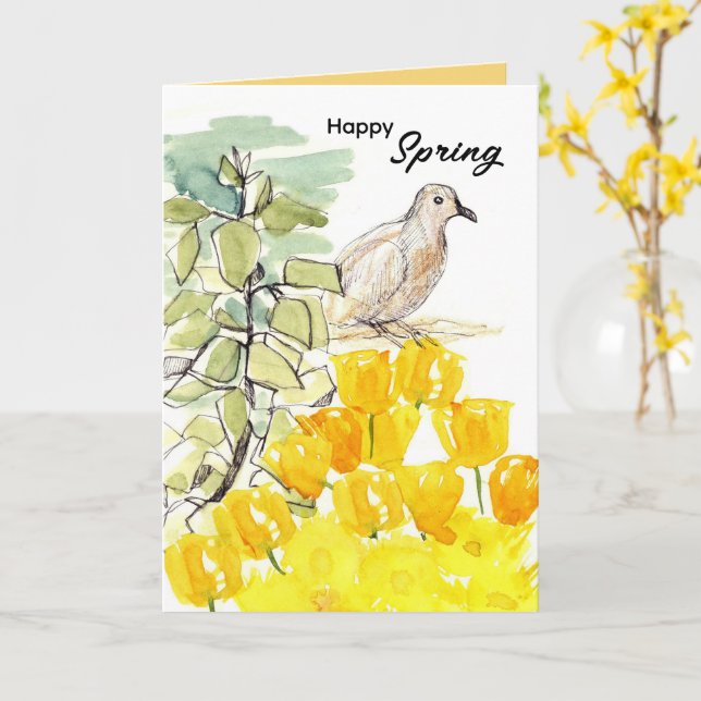 Fröhlicher Frühling Taubenbaum Gelbe Wildblumen Karte (Gelbe Blume)