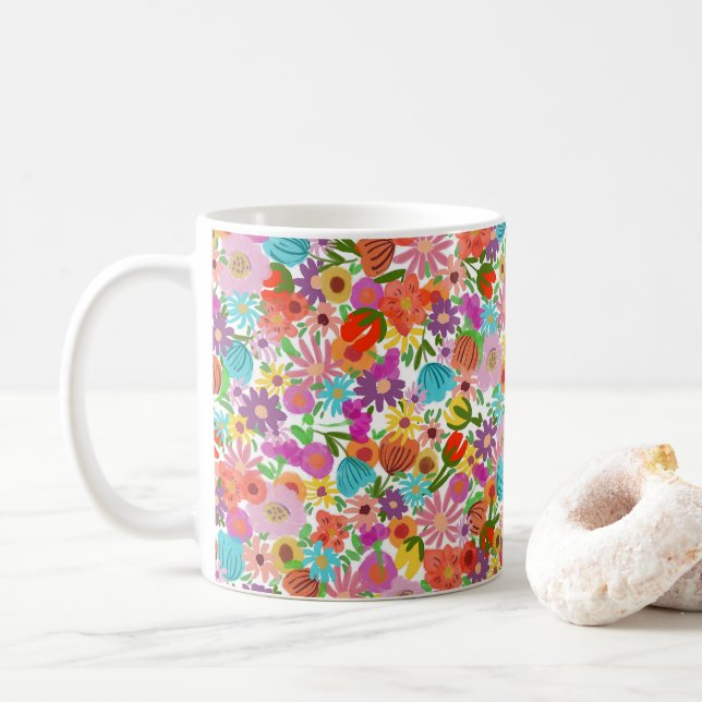 Fröhlicher Gartenblüten Kaffeetasse (Mit Donut)