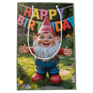 Fröhlicher Gartenzwerg mit "Alles Gute zum Geburts Mittlere Geschenktüte