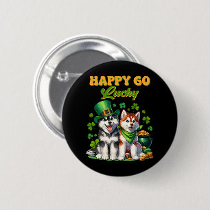 Fröhlicher Glückspilz Süßer Husky St. Patricks Tag Button