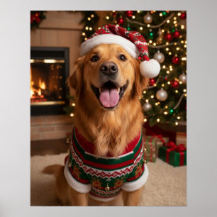 Fröhlicher Golden Retriever Hund in kuscheligem Pu Poster