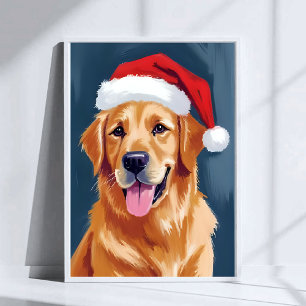 Fröhlicher Golden Retriever   Weihnachtshund mit W Poster