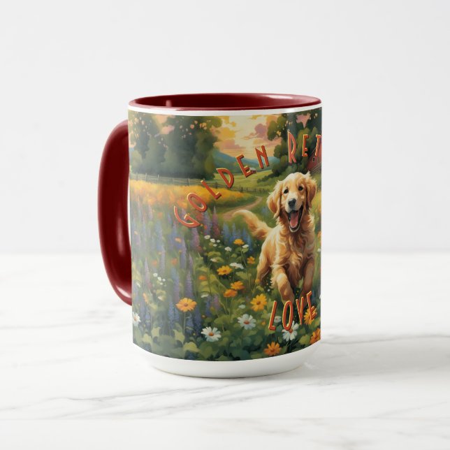 Fröhlicher Goldener Retriever Frolings auf Sonnena Tasse (Vorderseite Links)