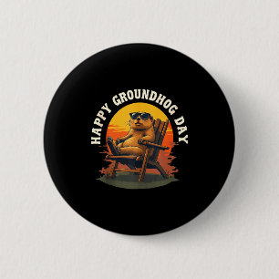 Fröhlicher Ground Hog Vintage-Sonnenuntergang Grou Button