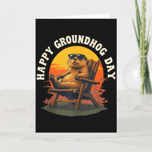 Fröhlicher Ground Hog Vintage-Sonnenuntergang Grou Karte