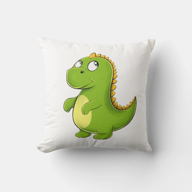 Fröhlicher Grüner Dino Kissen (Vorderseite)