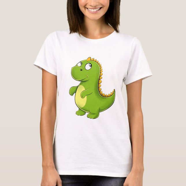 Fröhlicher Grüner Dino T-Shirt (Vorderseite)