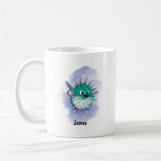 Fröhlicher grüner Kugelfisch Kaffeetasse