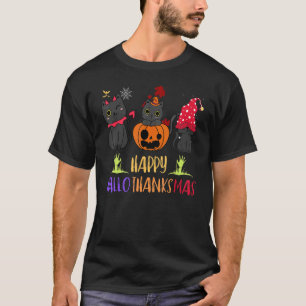 Fröhlicher Hallothanksmas Katze Vampir Weihnachtsm T-Shirt