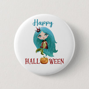 Fröhlicher Halloween-Button Mädchen Gruselige Meer Button