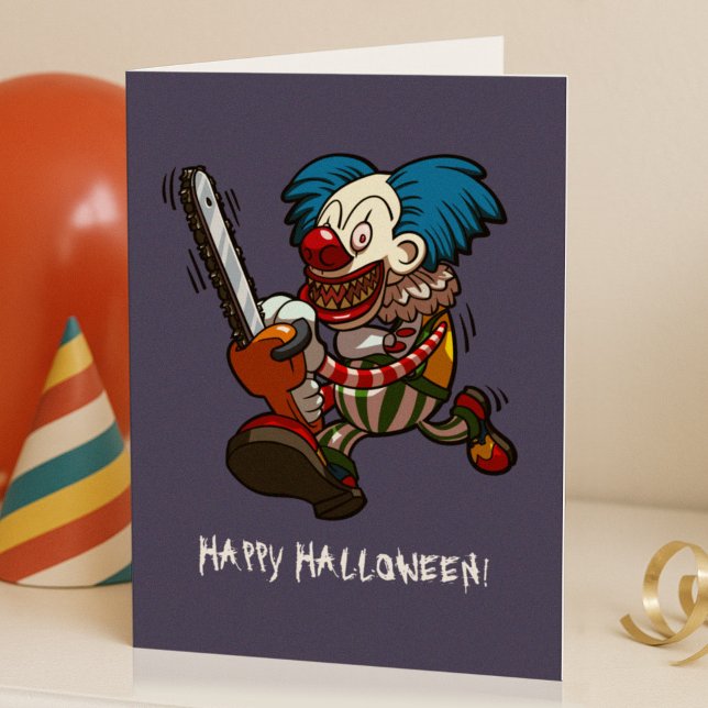 Fröhlicher Halloween farbenfroher Chainsaw Clown-C Karte (Von Creator hochgeladen)
