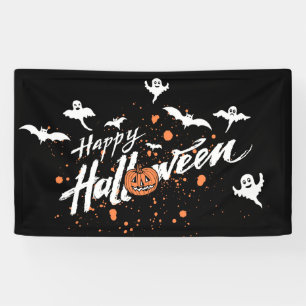 Fröhlicher Halloween Geist, Fledermäuse und Kürbis Banner