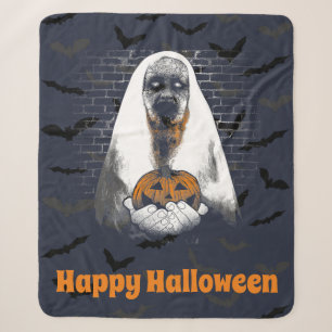 Fröhlicher Halloween-Geist mit Kürbis Sherpadecke