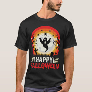 Fröhlicher Halloween-Geist-Mond-Friedhofs-Vektor T-Shirt