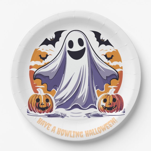 Fröhlicher Halloween-Geist Pappteller (Vorderseite)