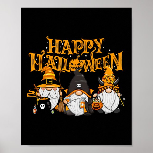 Fröhlicher Halloween Gnomes Herbstpumpenfallen Hol Poster (Vorne)