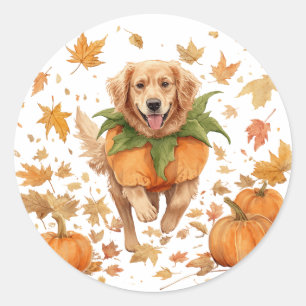 Fröhlicher Halloween Golden Retriever Herbst Kürbi Runder Aufkleber