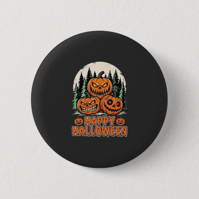 Fröhlicher Halloween Grusel-Kürbis-Wald-Vektor Button (Vorderseite)