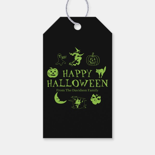 Fröhlicher Halloween-individuelle Name in schwarze Geschenkanhänger (Vorderseite)