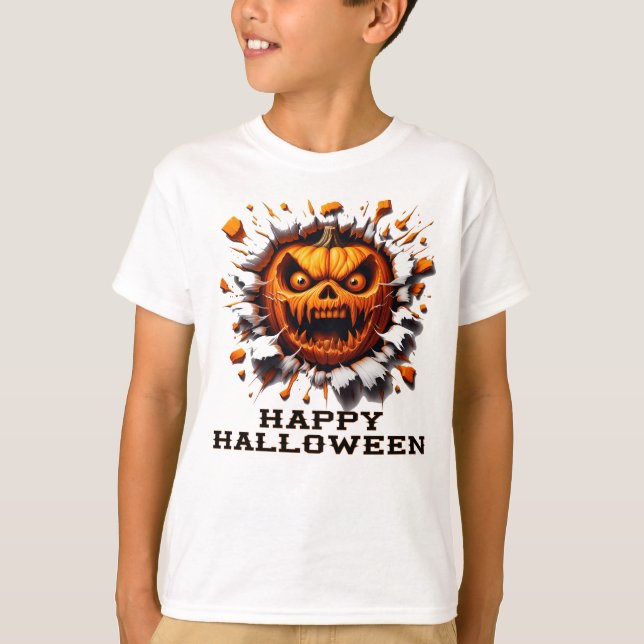 Fröhlicher Halloween-Kürbis, der durch T-Shirt (Vorderseite)