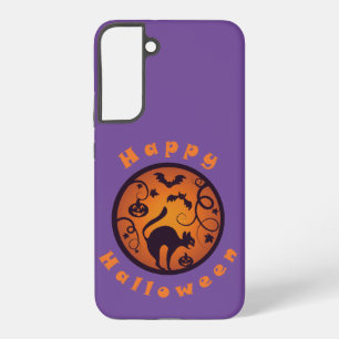 Fröhlicher Halloween-Kürbislaterne schwarze Katze Samsung Galaxy Hülle