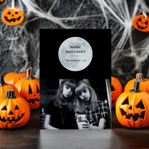 Fröhlicher Halloween-Mond-Fledermäuse Schwarz & We Feiertagskarte