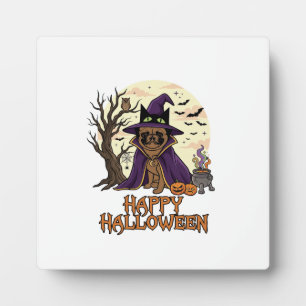 Fröhlicher Halloween-Mops-Henkerhut-Kessel-Kürbiss Fotoplatte