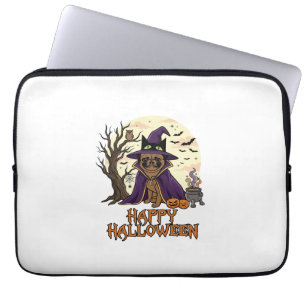 Fröhlicher Halloween-Mops-Henkerhut-Kessel-Kürbiss Laptopschutzhülle