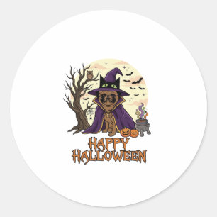 Fröhlicher Halloween-Mops-Henkerhut-Kessel-Kürbiss Runder Aufkleber