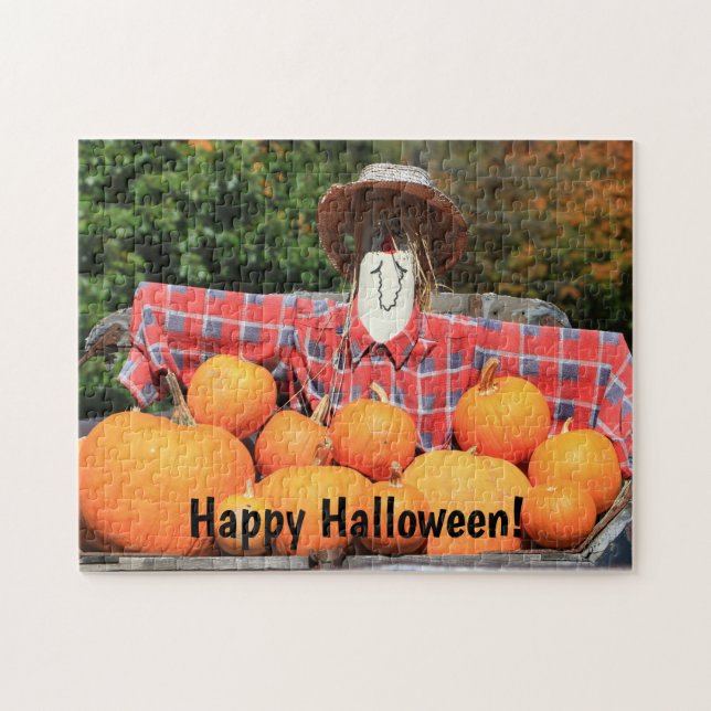 Fröhlicher Halloween-Scarecrow und Pumpkins Famili Puzzle (Horizontal)
