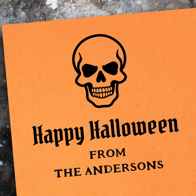 Fröhlicher Halloween-Schädel individuelle Name ode Gummistempel (Happy Halloween spooky skull custom name or text Rubber Stamp)